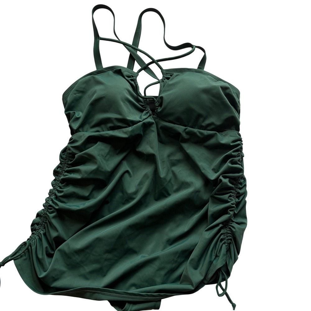 Torrid Mangrove Green Wireless Fitted Cross Front Cinched Swim Dress Size 2 NEW